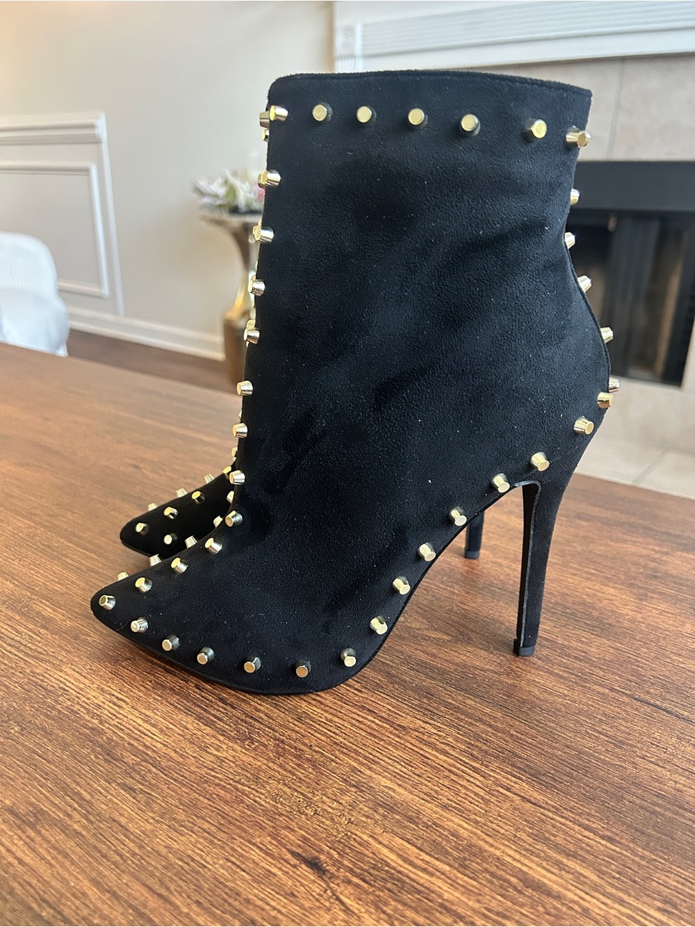 Sexy Black Suede Studded High Heel Ankle Boots